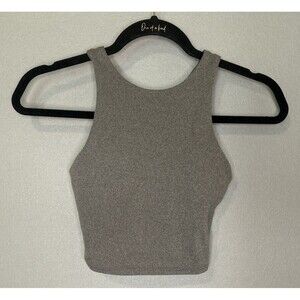 Athleta Gray High Neck Full coverage Crop Bra size XXS Racerback With Pads EUC